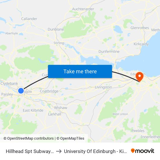 Hillhead Spt Subway Station, Hillhead to University Of Edinburgh - King's Buildings Campus map