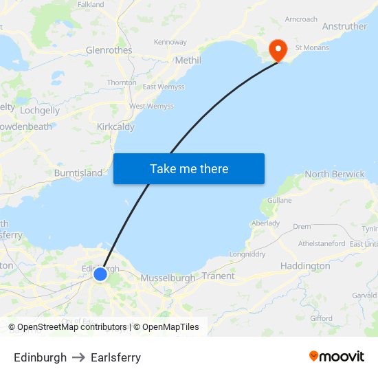 Edinburgh to Earlsferry map