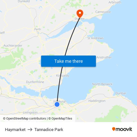 Haymarket to Tannadice Park map