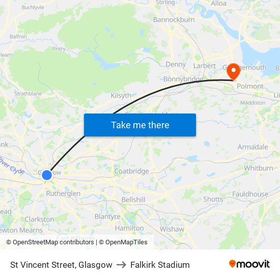 St Vincent Street, Glasgow to Falkirk Stadium map