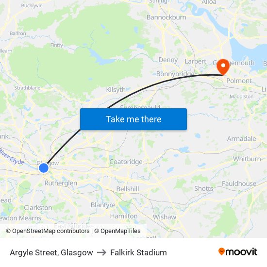 Argyle Street, Glasgow to Falkirk Stadium map