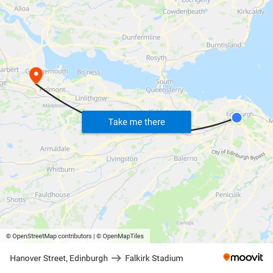 Hanover Street, Edinburgh to Falkirk Stadium map