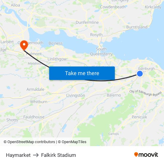 Haymarket to Falkirk Stadium map