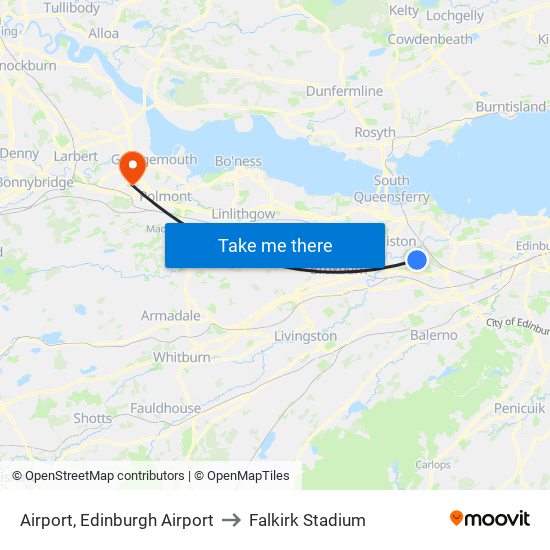 Airport, Edinburgh Airport to Falkirk Stadium map