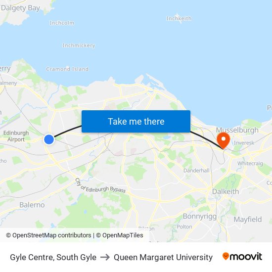 Gyle Centre, South Gyle to Queen Margaret University map