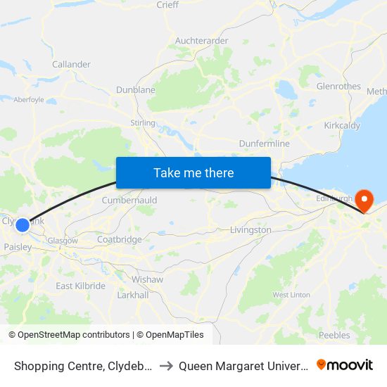 Shopping Centre, Clydebank to Queen Margaret University map