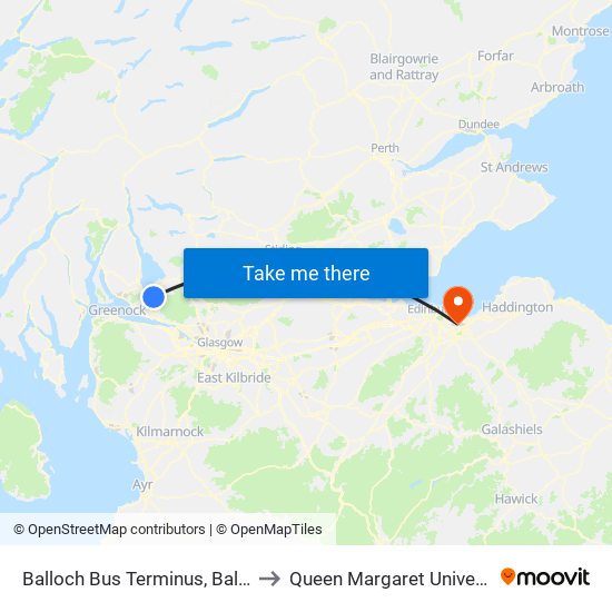 Balloch Bus Terminus, Balloch to Queen Margaret University map