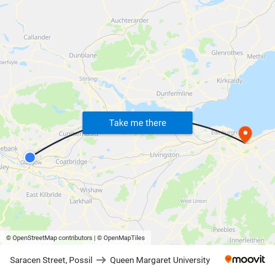 Saracen Street, Possil to Queen Margaret University map