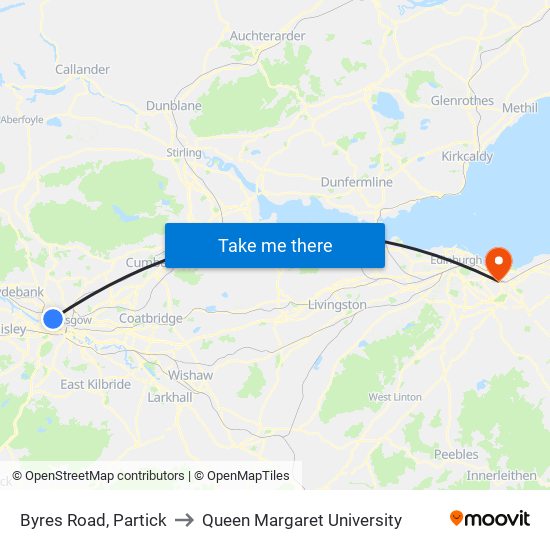 Byres Road, Partick to Queen Margaret University map