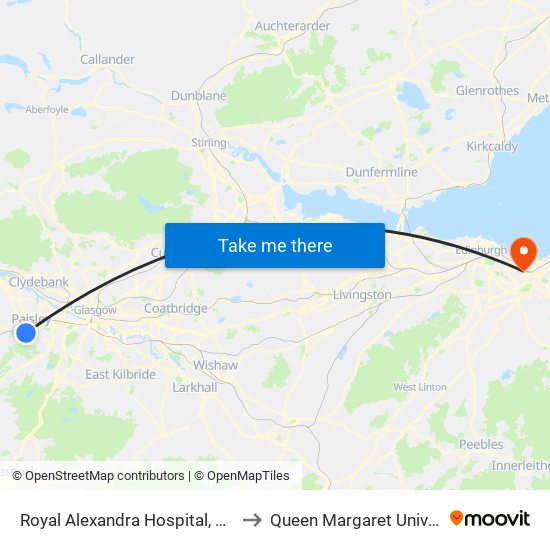 Royal Alexandra Hospital, Paisley to Queen Margaret University map