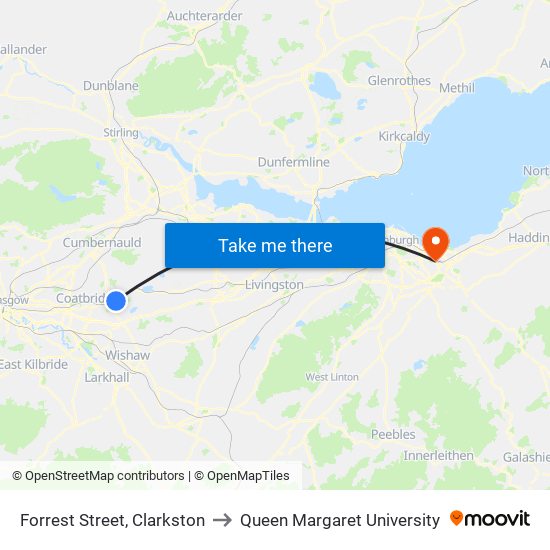 Forrest Street, Clarkston to Queen Margaret University map