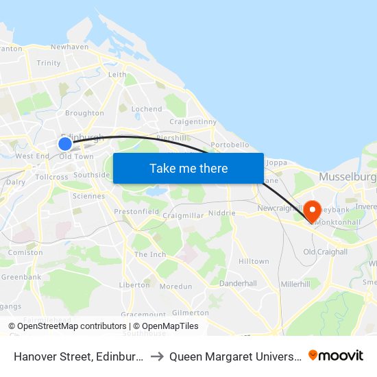 Hanover Street, Edinburgh to Queen Margaret University map