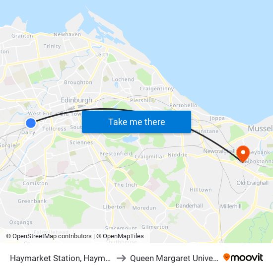 Haymarket Station, Haymarket to Queen Margaret University map