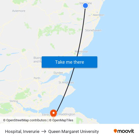 Hospital, Inverurie to Queen Margaret University map