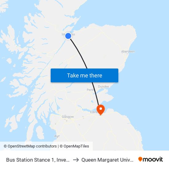 Bus Station Stance 1, Inverness to Queen Margaret University map