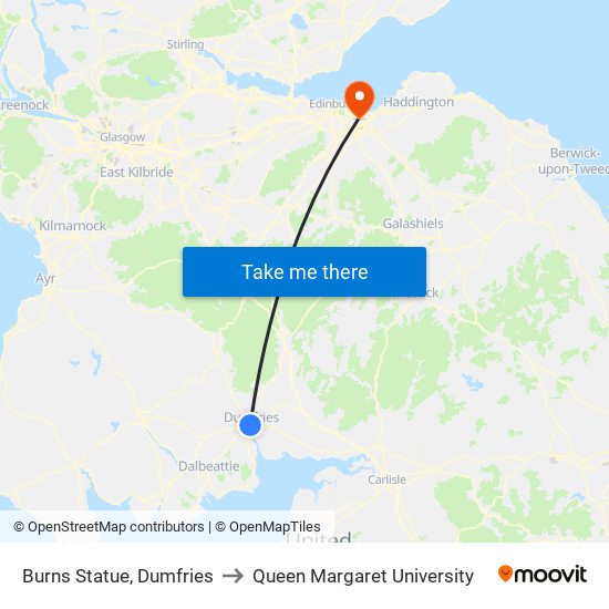 Burns Statue, Dumfries to Queen Margaret University map