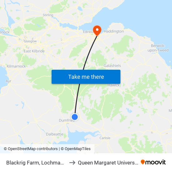 Blackrig Farm, Lochmaben to Queen Margaret University map