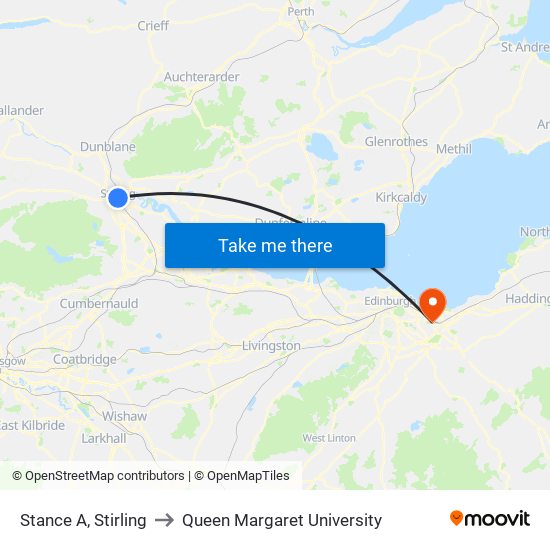 Stance A, Stirling to Queen Margaret University map