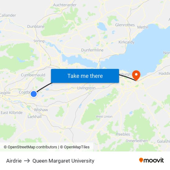 Airdrie to Queen Margaret University map