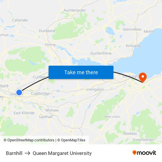 Barnhill to Queen Margaret University map