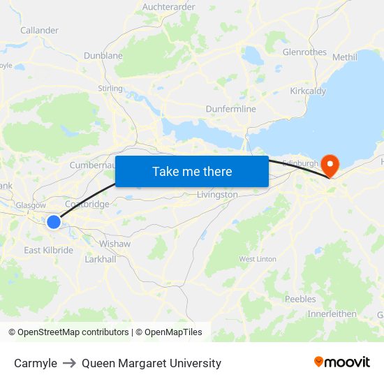Carmyle to Queen Margaret University map