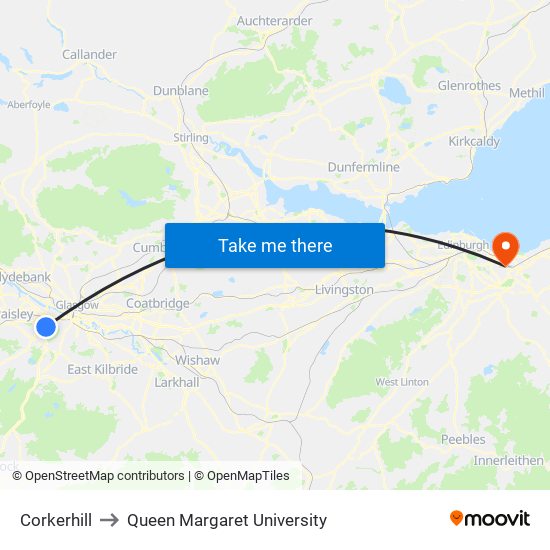 Corkerhill to Queen Margaret University map