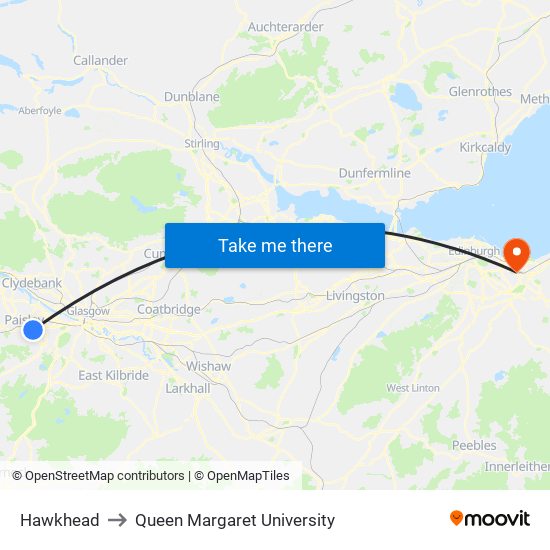 Hawkhead to Queen Margaret University map