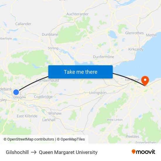 Gilshochill to Queen Margaret University map