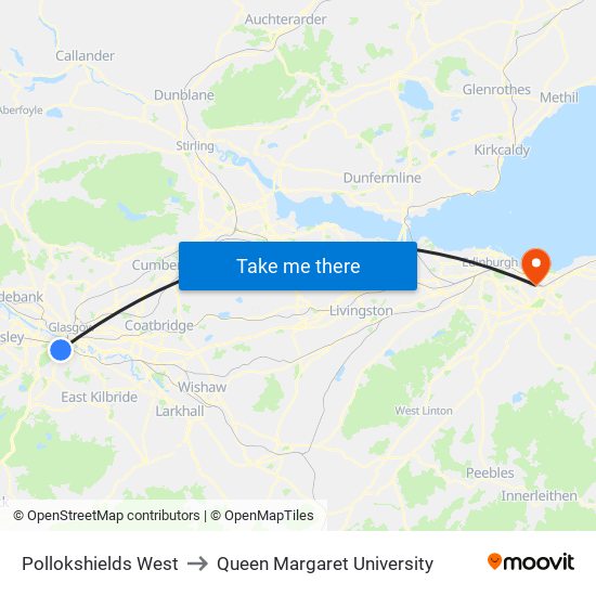 Pollokshields West to Queen Margaret University map