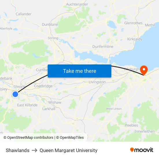 Shawlands to Queen Margaret University map