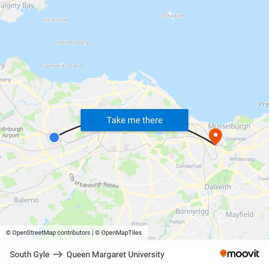 South Gyle to Queen Margaret University map