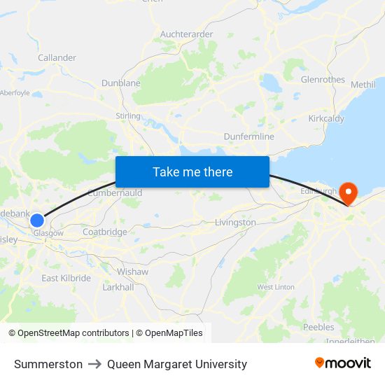 Summerston to Queen Margaret University map