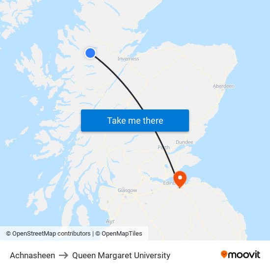 Achnasheen to Queen Margaret University map