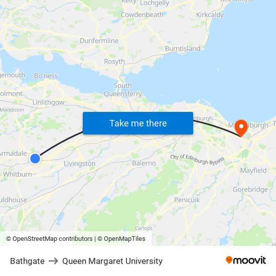 Bathgate to Queen Margaret University map