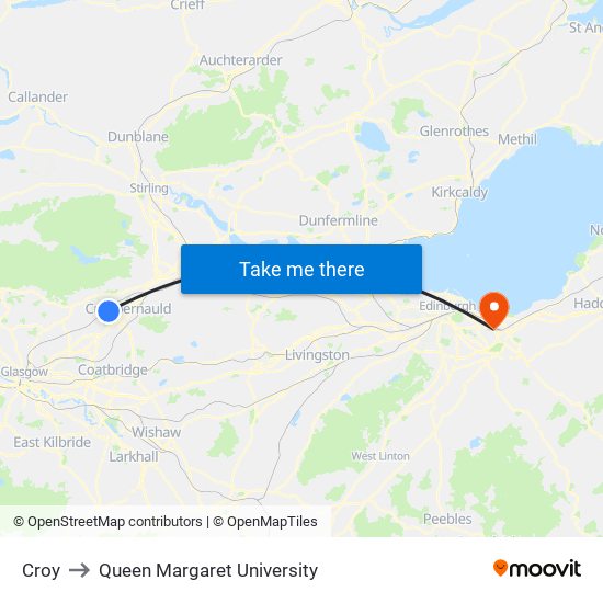 Croy to Queen Margaret University map