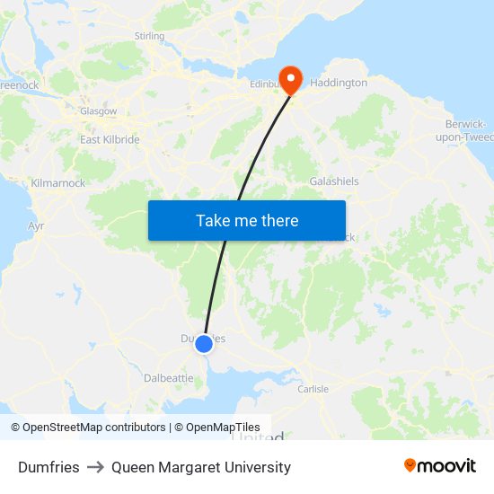 Dumfries to Queen Margaret University map