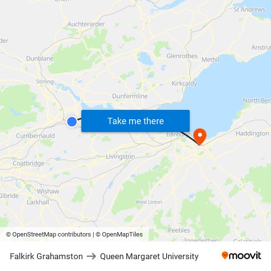 Falkirk Grahamston to Queen Margaret University map