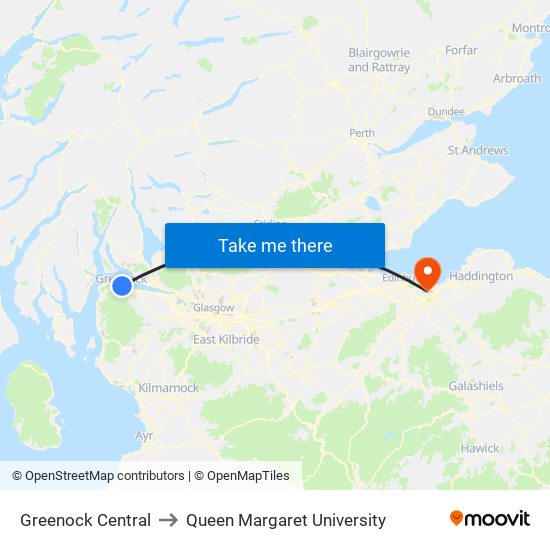 Greenock Central to Queen Margaret University map