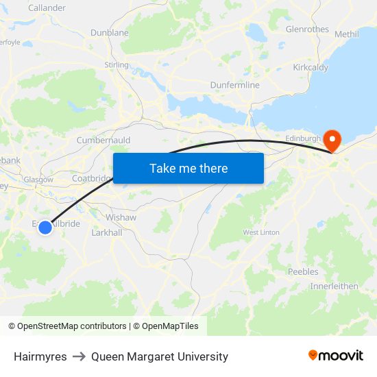 Hairmyres to Queen Margaret University map