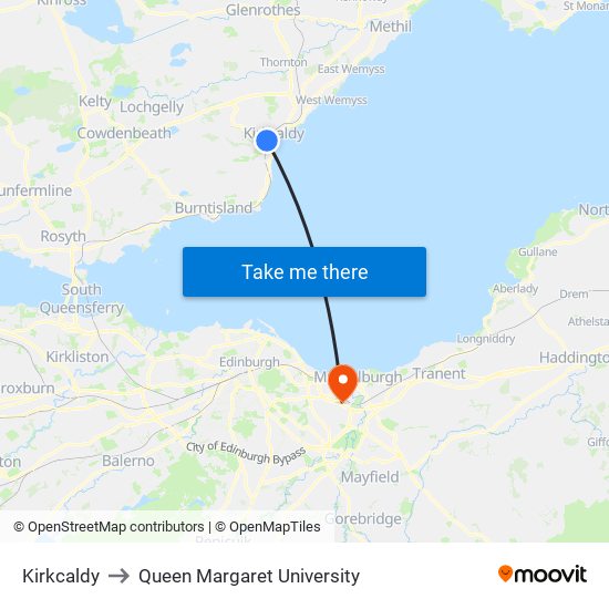 Kirkcaldy to Queen Margaret University map