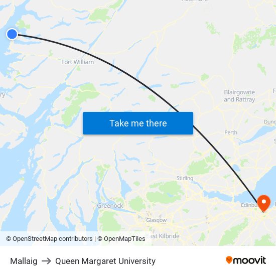 Mallaig to Queen Margaret University map