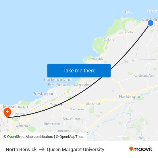 North Berwick to Queen Margaret University map