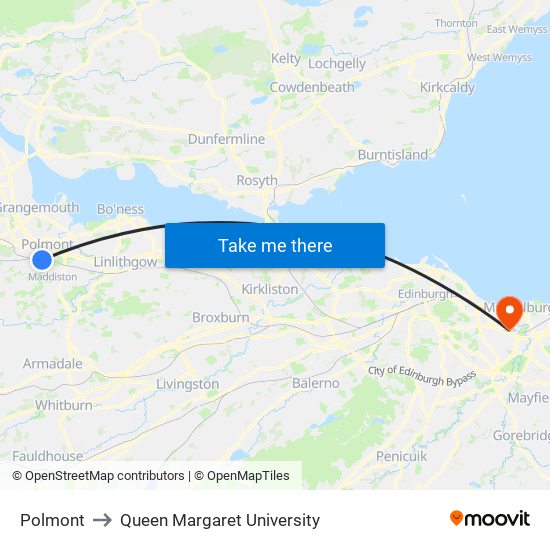 Polmont to Queen Margaret University map