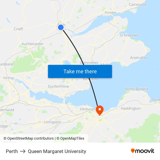 Perth to Queen Margaret University map