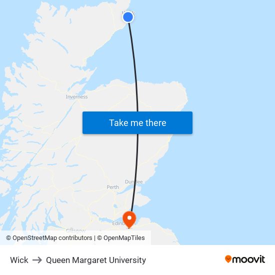 Wick to Queen Margaret University map