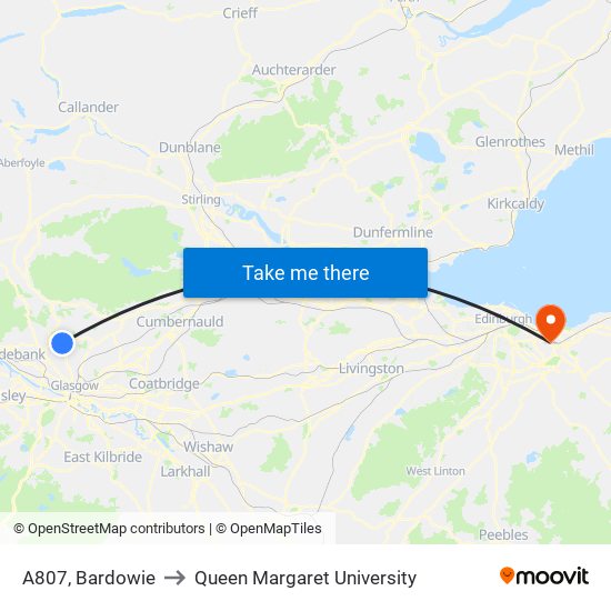 A807, Bardowie to Queen Margaret University map