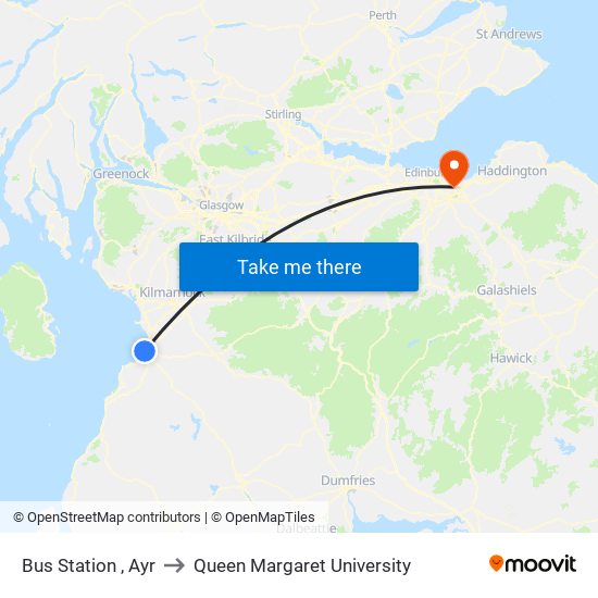 Bus Station , Ayr to Queen Margaret University map