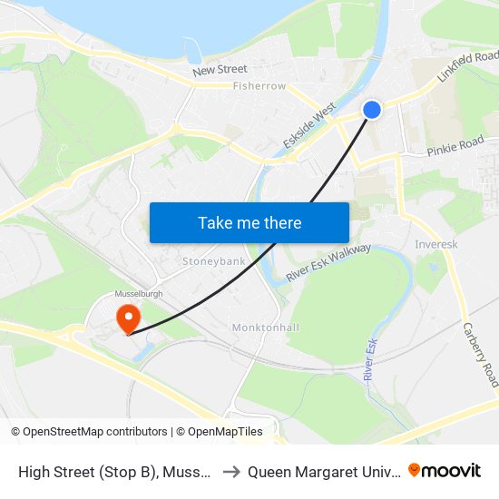 High Street (Stop B), Musselburgh to Queen Margaret University map