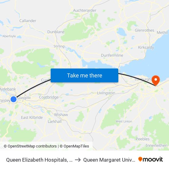 Queen Elizabeth Hospitals, Govan to Queen Margaret University map