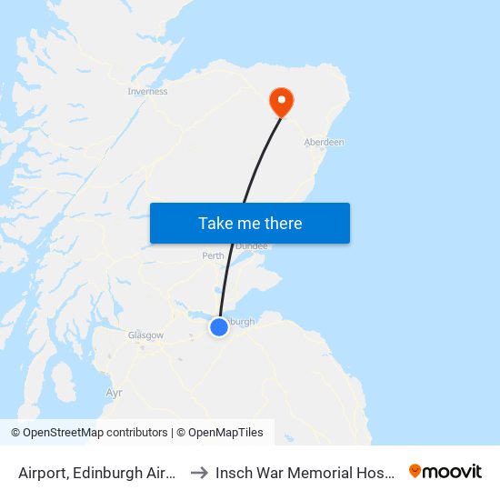 Airport, Edinburgh Airport to Insch War Memorial Hospital map